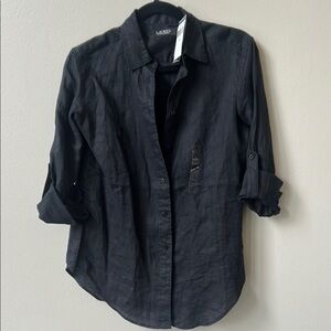 Lauren Ralph Lauren black linen button down shirt S NEW